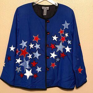 Vintage Indigo Moon Women's Jacket Red White Blue Stars Glass Buttons Size L